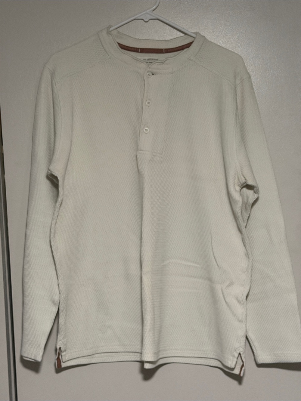REI Men's White/Cream Long-Sleeve Henley Thermal Shirt - Lightweight Waffle Knit